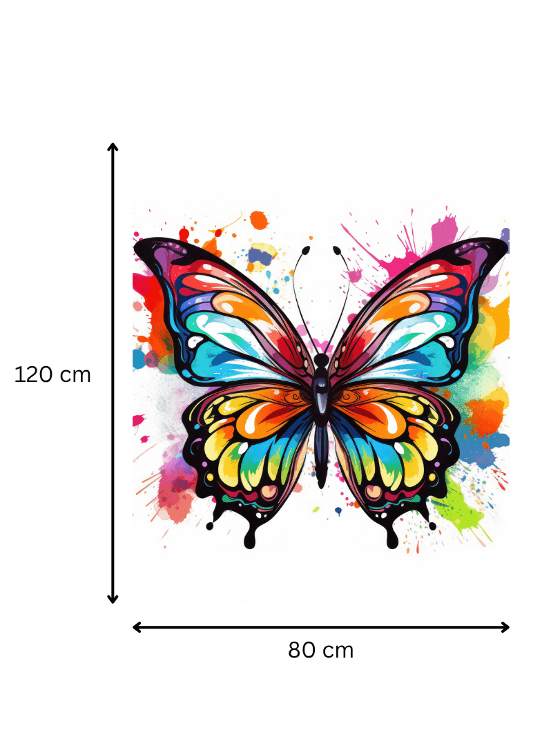 Tableau Papillon Multicolore 80x120 cm – œuvre d’art contemporaine éclatante, idéale pour décoration murale dans un intérieur créatif.