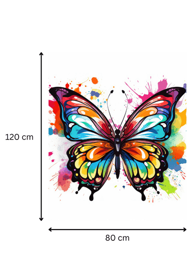 Tableau Papillon Multicolore 80x120 cm – œuvre d’art contemporaine éclatante, idéale pour décoration murale dans un intérieur créatif.
