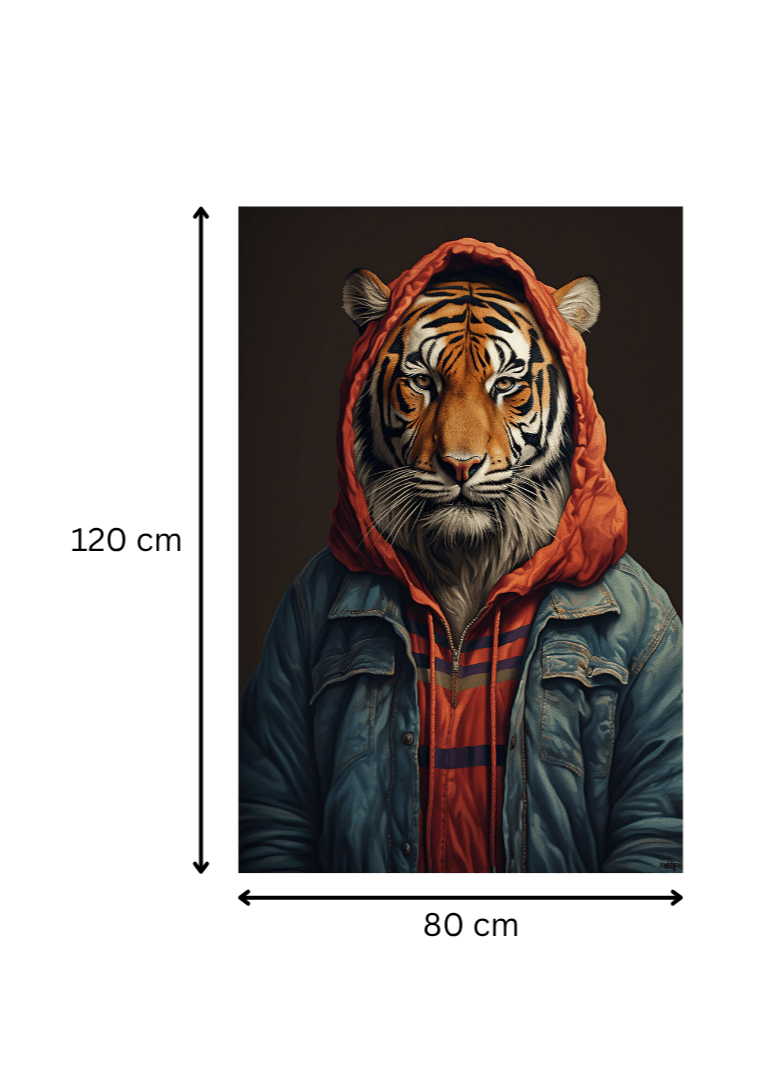 Toile 'Majesté Urbaine - Portrait de Tigre' mesurant 120x80 cm, idéale pour un intérieur design et une touche féline originale.