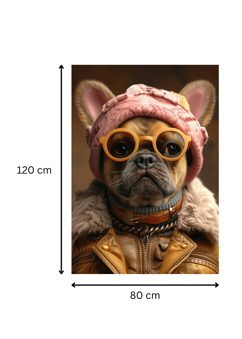 Bouledogue Street Art - Tableau Art Urbain de 120x80 cm avec un bouledogue en style hipster, idéal pour une décoration murale urbaine et moderne.