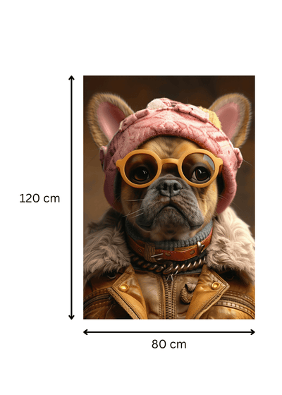Bouledogue Street Art - Tableau Art Urbain de 120x80 cm avec un bouledogue en style hipster, idéal pour une décoration murale urbaine et moderne.