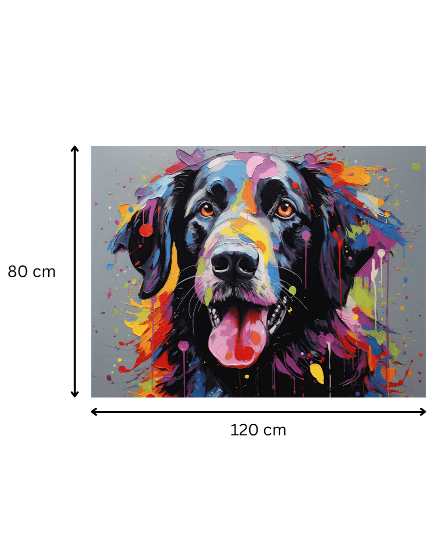 Tableau 'Explosion Colorée' de 120x80 cm représentant un Border Collie multicolore. Art mural vibrant pour intérieur moderne et coloré.